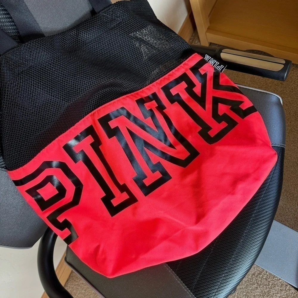 Victoria’s Secret Pink Tote Gym Beach Mesh Bag Black Pink carryall lightweight